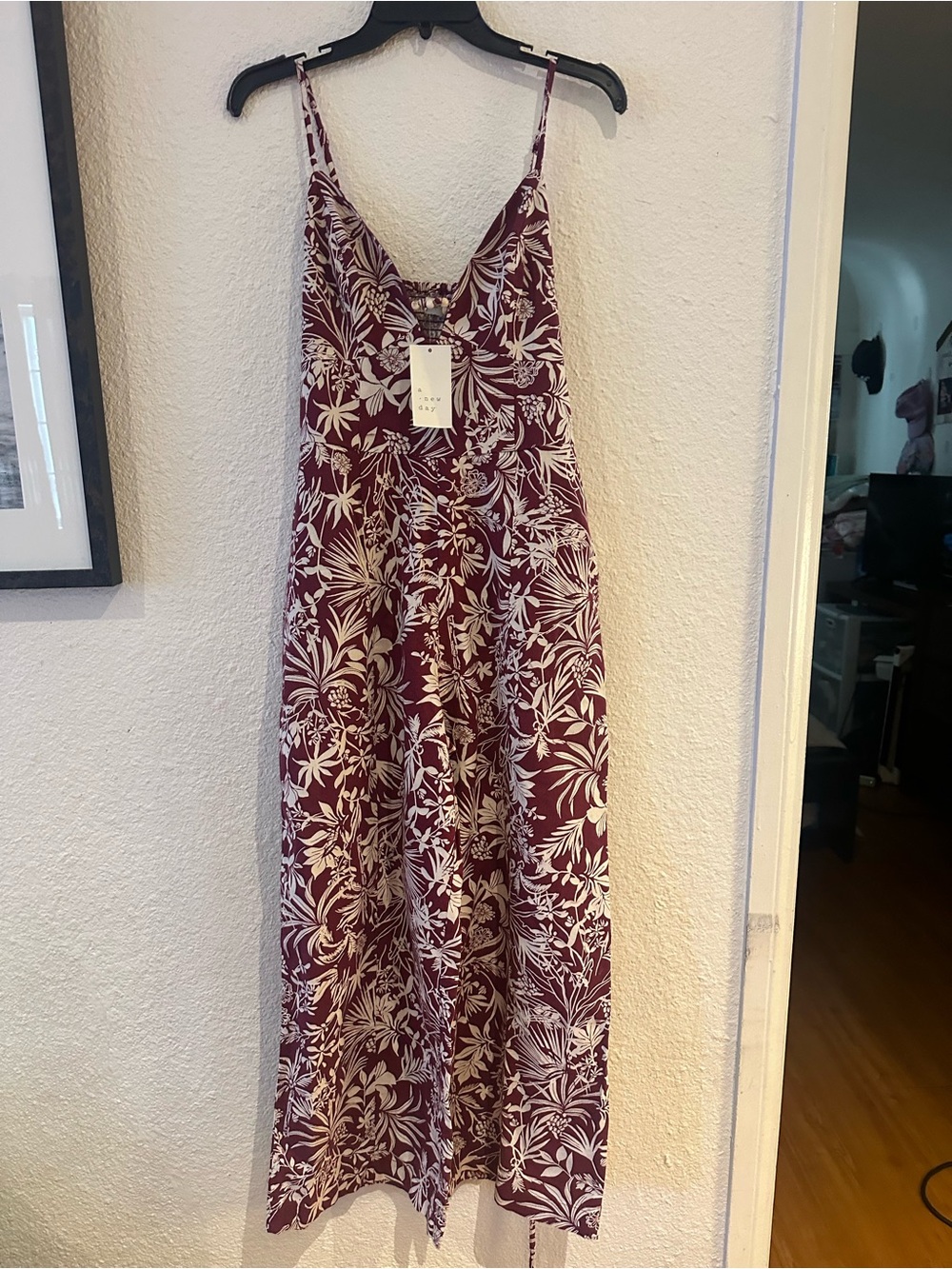 a new day Burgundy and Cream Floral Slip Jumpsuit